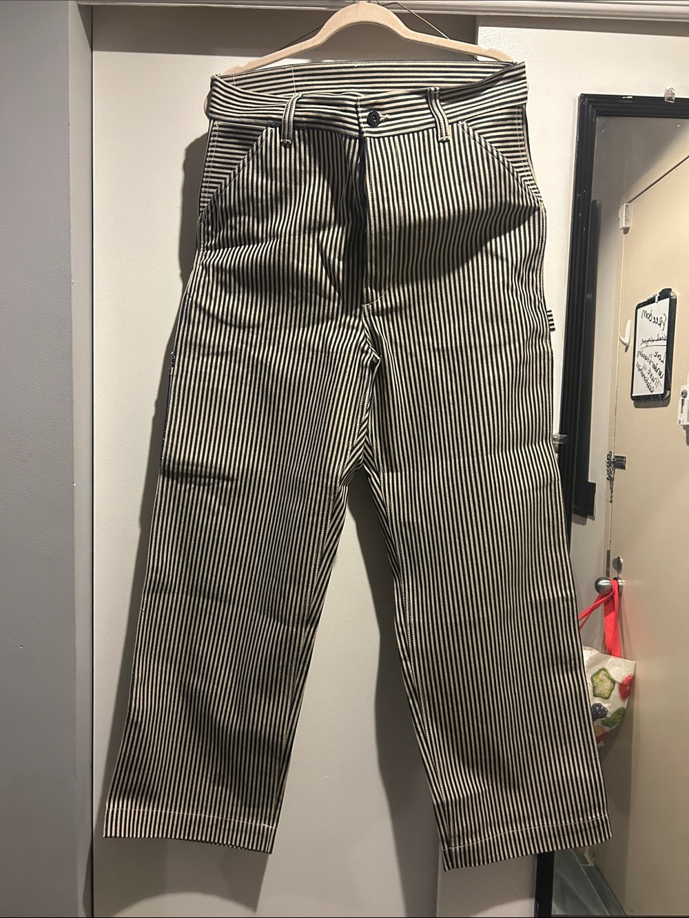 Striped Black & White Straight-Leg Chinos